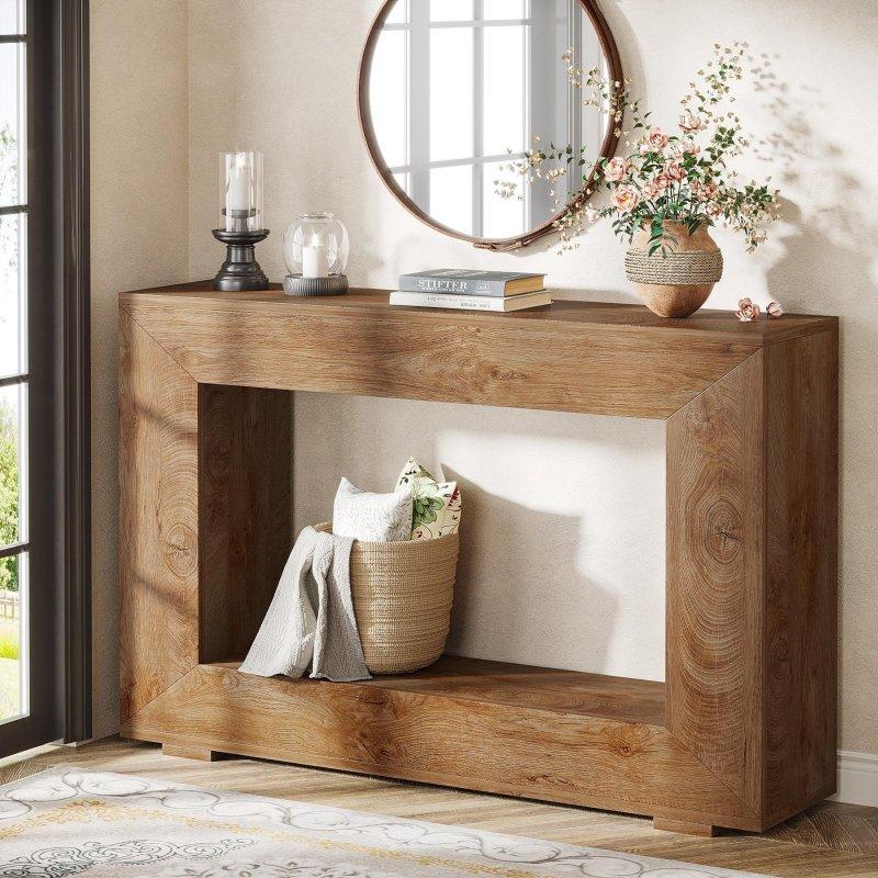 Rustik Kahverengi MDF İki Raflı Dikdörtgen Dresuar - 120x30x84 cm - 332616