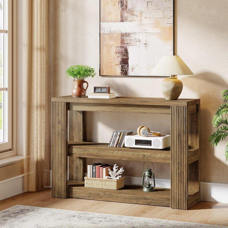Rustik Kahverengi MDF İki Raflı Dresuar - 105x30x80 cm - 331856