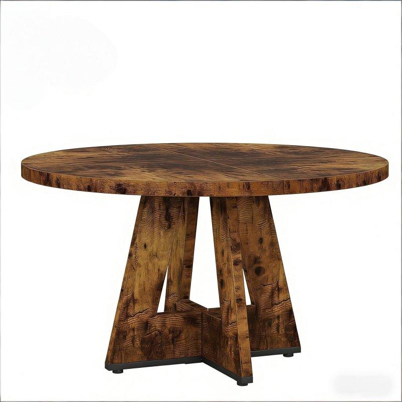 Rustik Kahverengi MDF Kaide Ayaklı 4 Kişilik Yuvarlak Orta Sehpa - 121 cm - 242169
