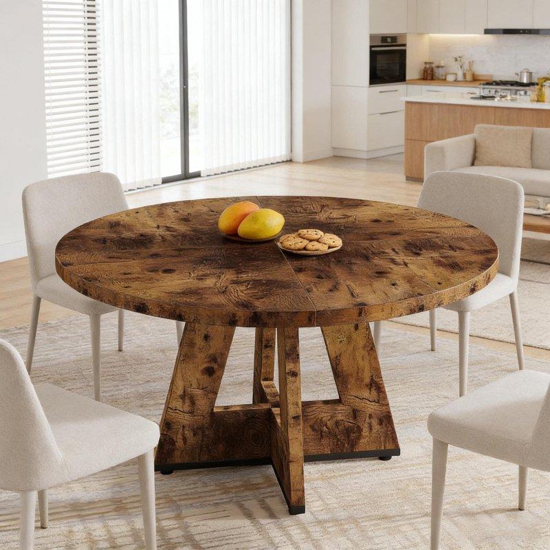 Rustik Kahverengi MDF Kaide Ayaklı 4 Kişilik Yuvarlak Orta Sehpa - 121 cm - 242169