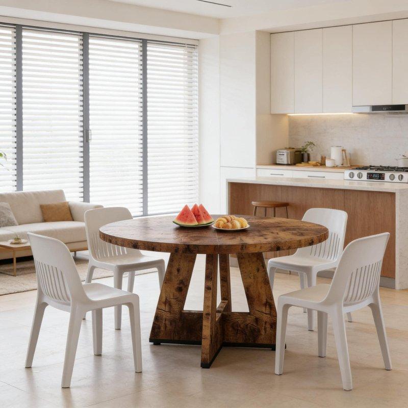 Rustik Kahverengi MDF Kaide Ayaklı 4 Kişilik Yuvarlak Orta Sehpa - 121 cm - 242169
