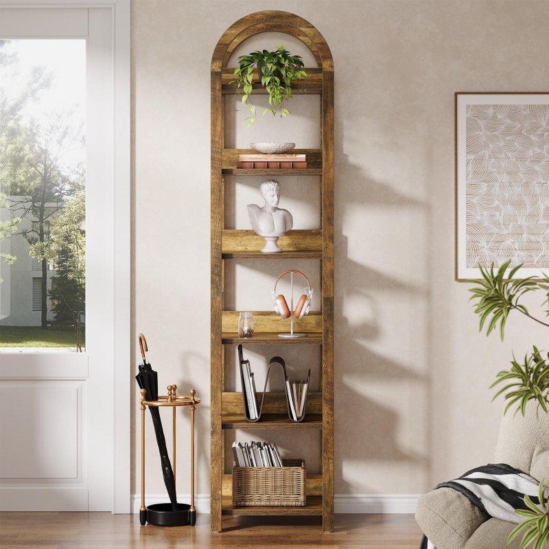 Rustik Kahverengi MDF Kemerli 6 Raflı Dar Kitaplık - 41x39x181 cm - 320447