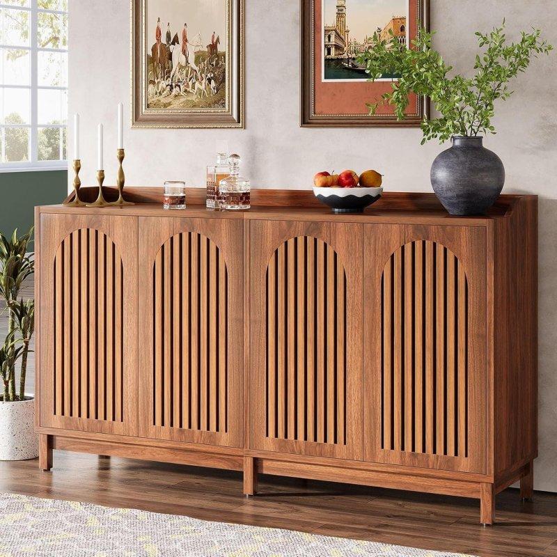 Rustik Kahverengi MDF Panjurlu ve Ayarlanabilir Raflı Bohem Konsol - 145 cm - 324767