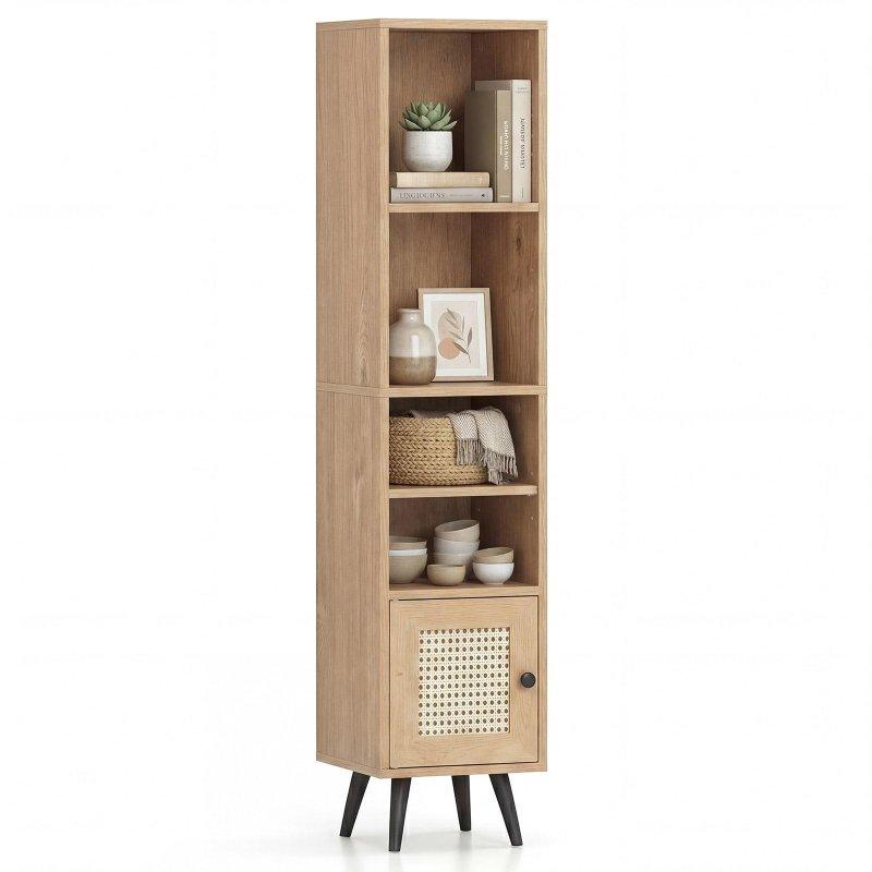 Rustik Kahverengi MDF Rattan Kapaklı 6 Raflı Dar Kitaplık - 138 cm - 317301 Rustik Kahverengi MDF Rattan Kapaklı 6 Raflı Dar Kitaplık - 138 cm - 317301