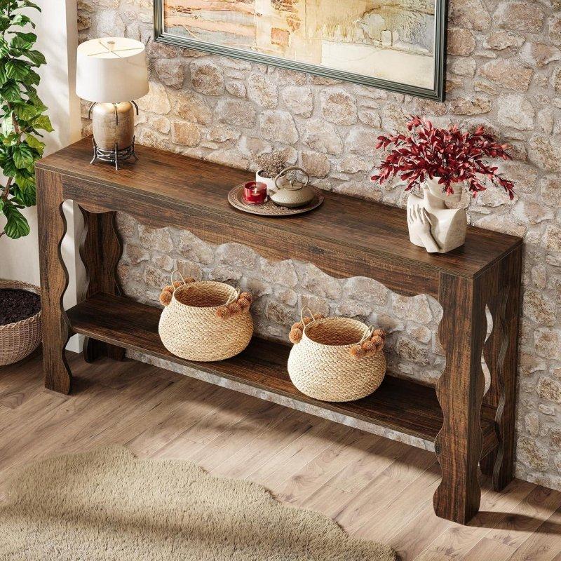 Rustik Kahverengi MDF Taraklı Kenarlı Raflı Dresuar - 161 cm - 332612
