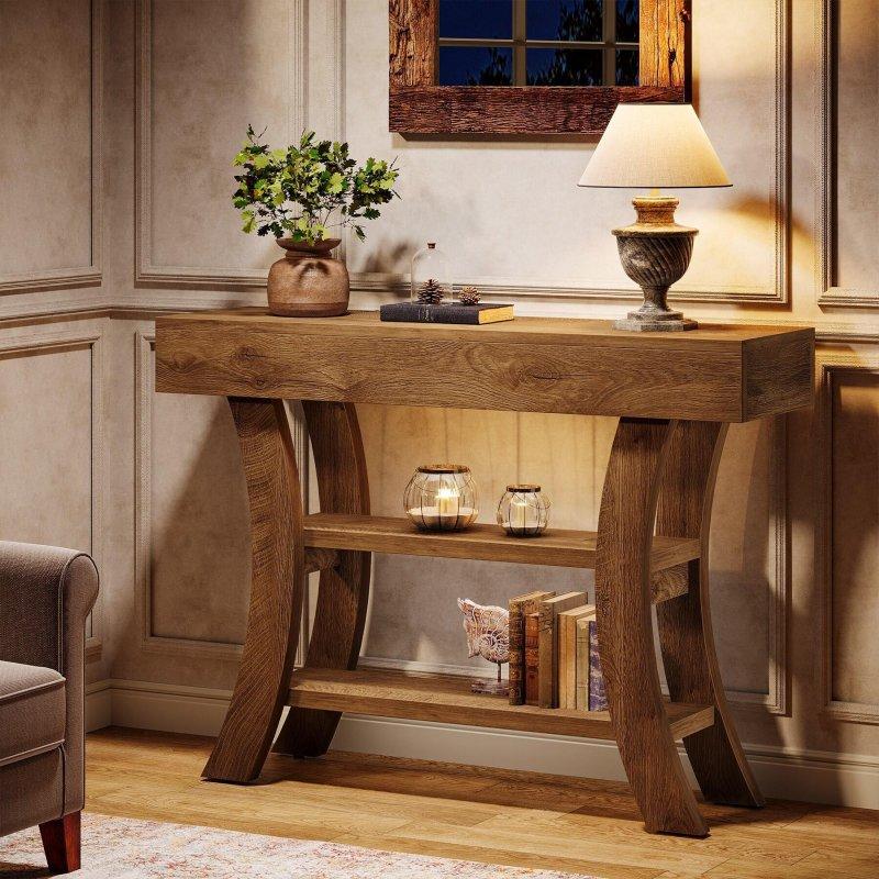Rustik Kahverengi MDF ve Metal 3 Raflı Kavisli Tasarım Dresuar - 106x30x81 cm - 331077