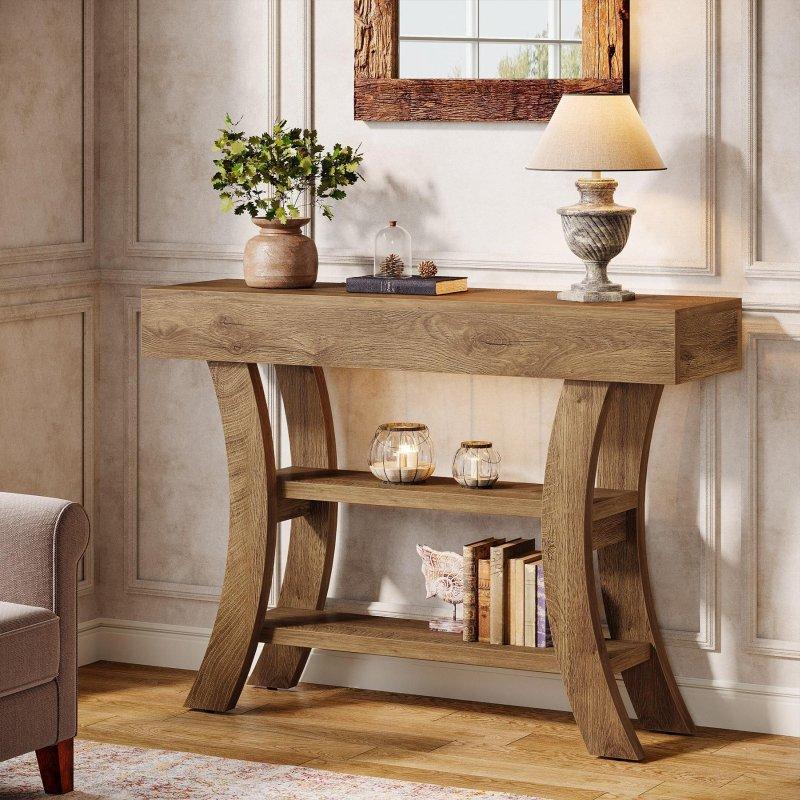Rustik Kahverengi MDF ve Metal 3 Raflı Kavisli Tasarım Dresuar - 106x30x81 cm - 331077