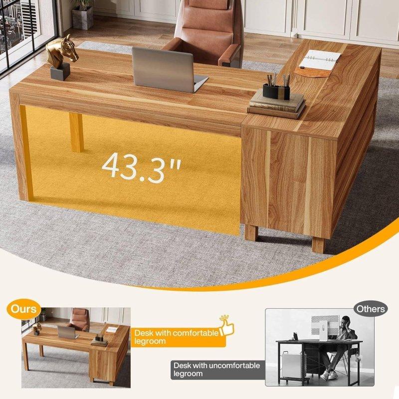 Rustik Kahverengi MDF ve Metal Dolaplı Raflı L Tipi Ofis Masası - 151x110 cm - 326170