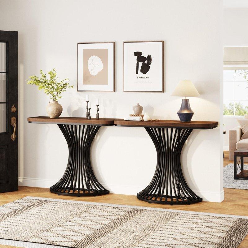 Rustik Kahverengi MDF ve Metal Geometrik Ayaklı Endüstriyel Dresuar - 100x30x81 cm - 331958