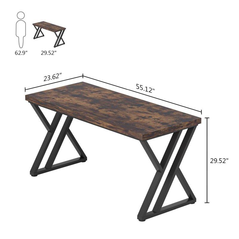 Rustik Kahverengi MDF ve Metal Z Ayaklı Ofis Masası - 141x60 cm - 328162