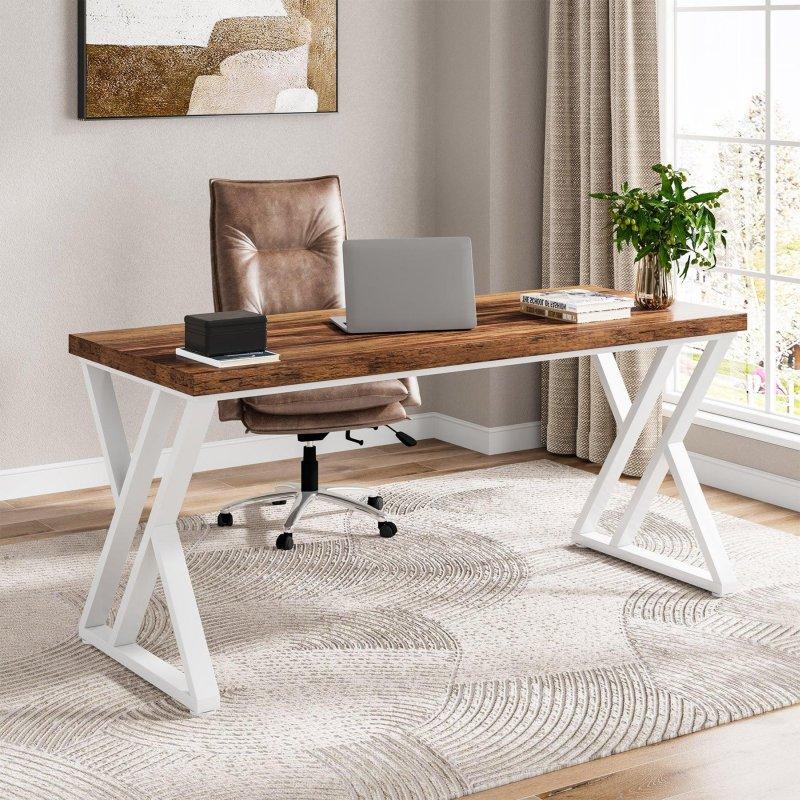 Rustik Kahverengi MDF ve Metal Z Ayaklı Ofis Masası - 141x60 cm - 328162