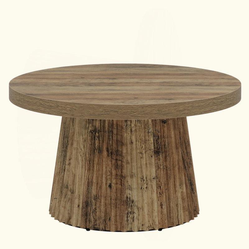 Rustik Kahverengi MDF Yivli Tambur Gövdeli Yuvarlak Orta Sehpa - 81 cm - 243677