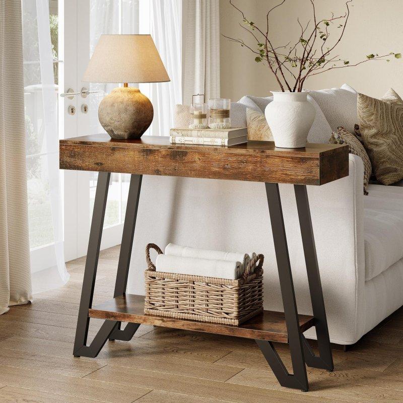 Rustik Kahverengi Metal Ayaklı MDF İki Raflı Dresuar - 103 cm - 331011