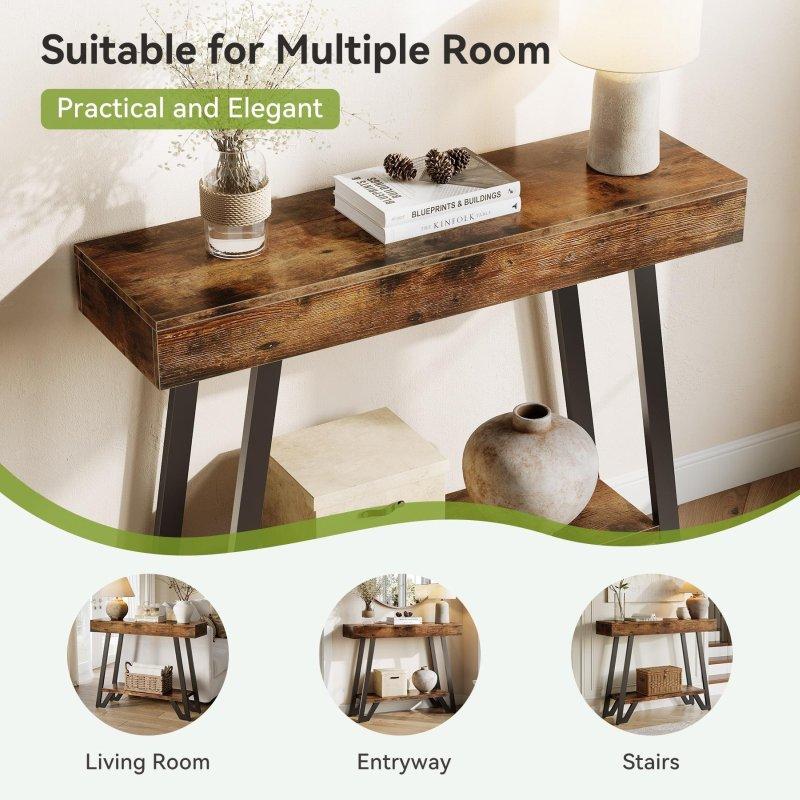 Rustik Kahverengi Metal Ayaklı MDF İki Raflı Dresuar - 103 cm - 331011