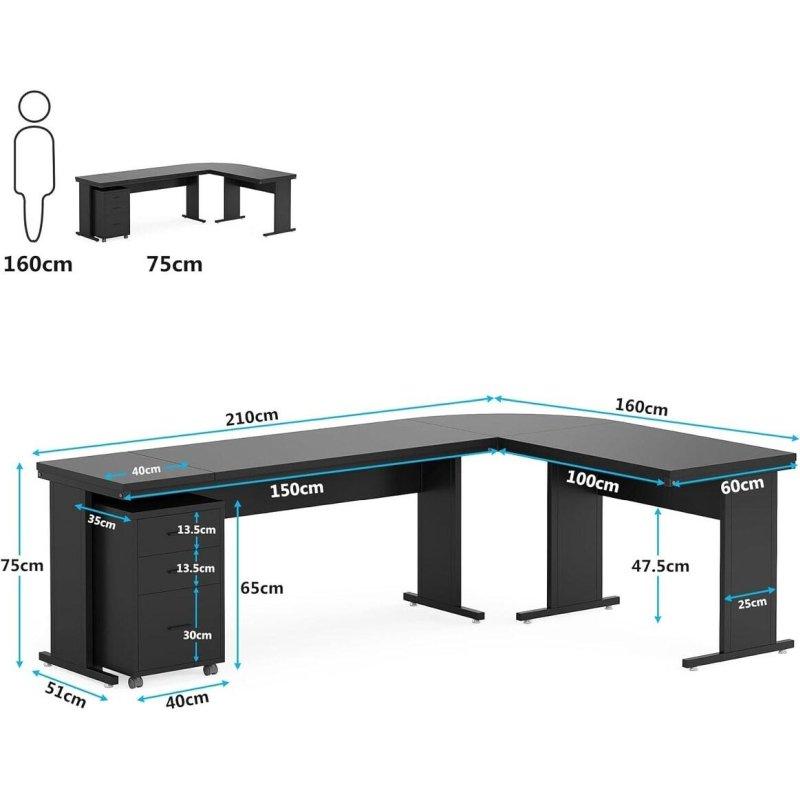 Rustik Kahverengi Metal Çerçeveli 3 Çekmeceli Kesonlu L Tipi Ofis Masası - 210x160 cm - 326754