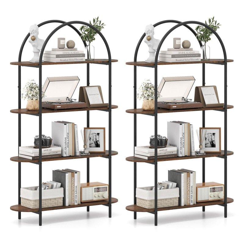 Rustik Kahverengi Metal Kemerli Tasarım 4 Raflı Kitaplık - 96x35x157 cm - 317757