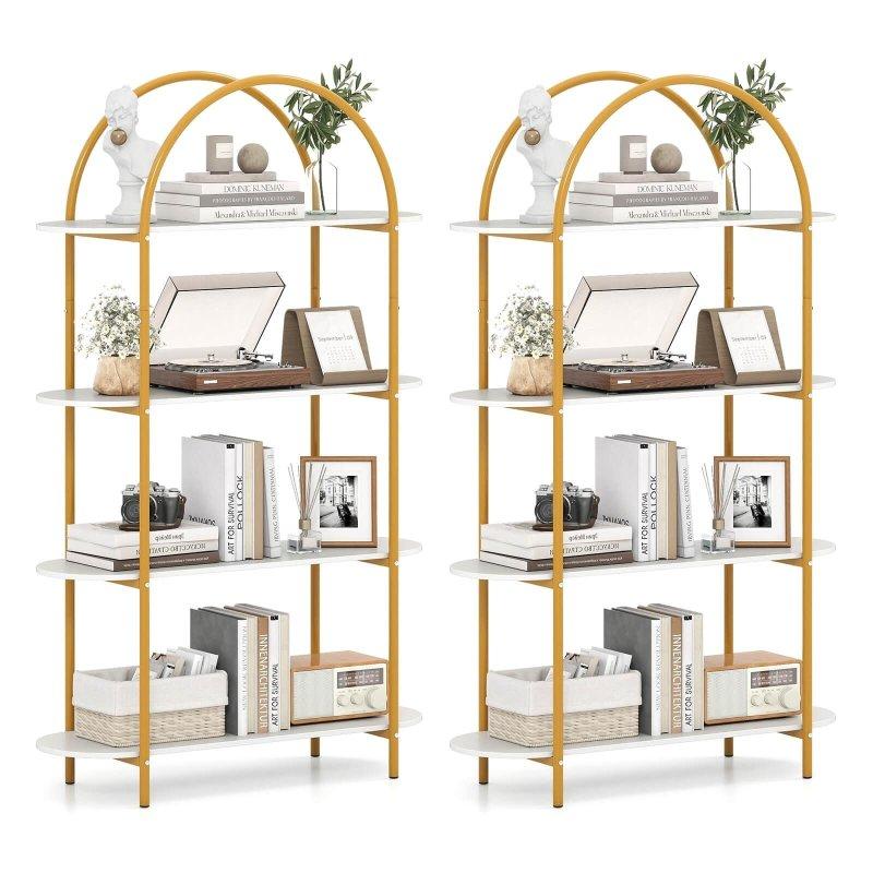 Rustik Kahverengi Metal Kemerli Tasarım 4 Raflı Kitaplık - 96x35x157 cm - 317757