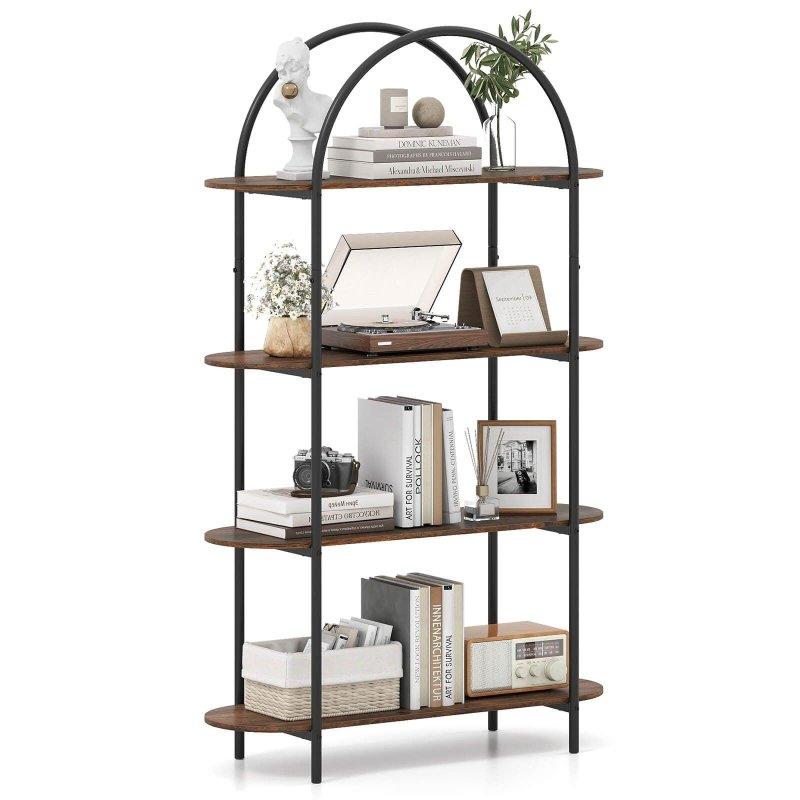 Rustik Kahverengi Metal Kemerli Tasarım 4 Raflı Kitaplık - 96x35x157 cm - 317757 Rustik Kahverengi Metal Kemerli Tasarım 4 Raflı Kitaplık - 96x35x157 cm - 317757