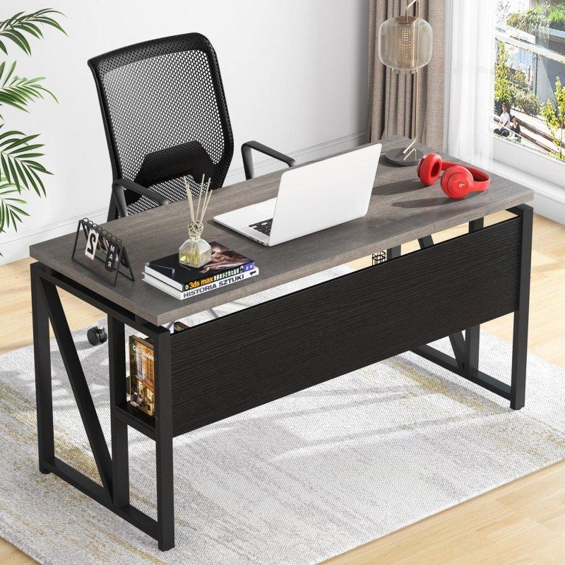 Rustik Kahverengi Metal L Tipi Tekerlekli Dosya Dolaplı Ofis Masası Seti - 140 cm - 328255