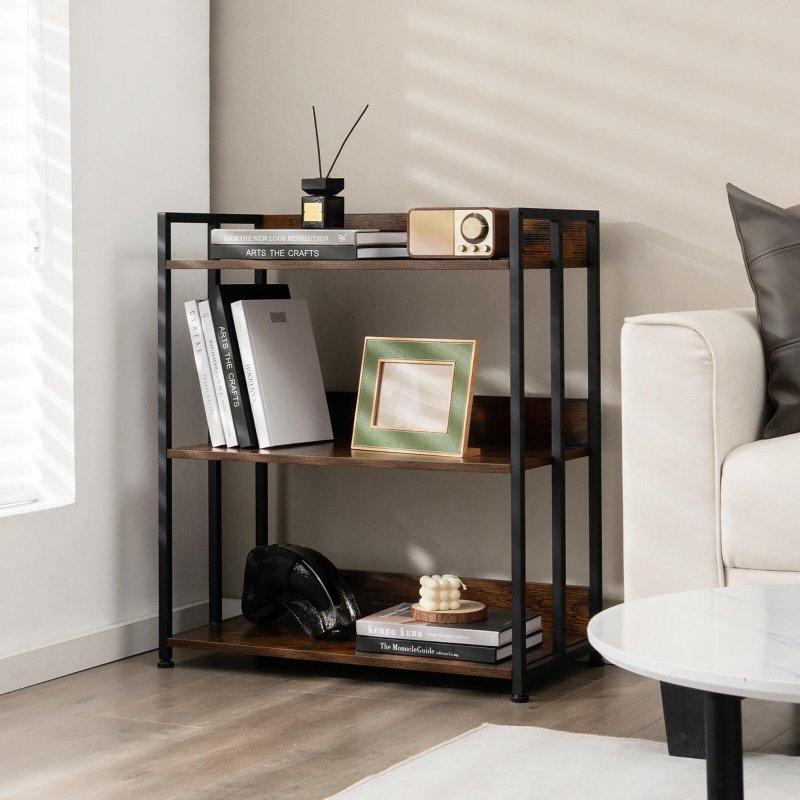 Rustik Kahverengi Metal ve Ahşap 3 Raflı Endüstriyel Kitaplık - 70x36x81 cm - 319223
