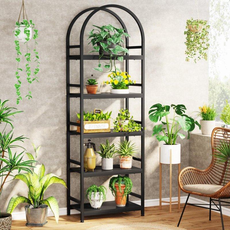 Rustik Kahverengi Metal ve Ahşap Kemerli 4 Raflı Kitaplık - 180 cm - 317771