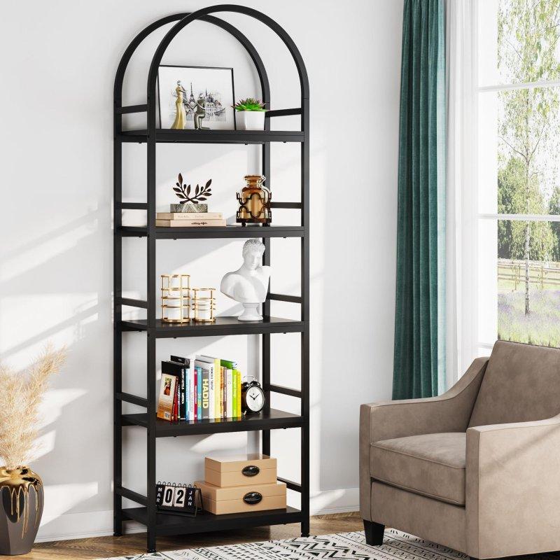 Rustik Kahverengi Metal ve Ahşap Kemerli 4 Raflı Kitaplık - 180 cm - 317771