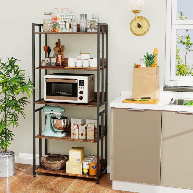 Rustik Kahverengi Metal ve MDF 5 Raflı Ayarlanabilir Kitaplık - 70x36x158 cm - 316179