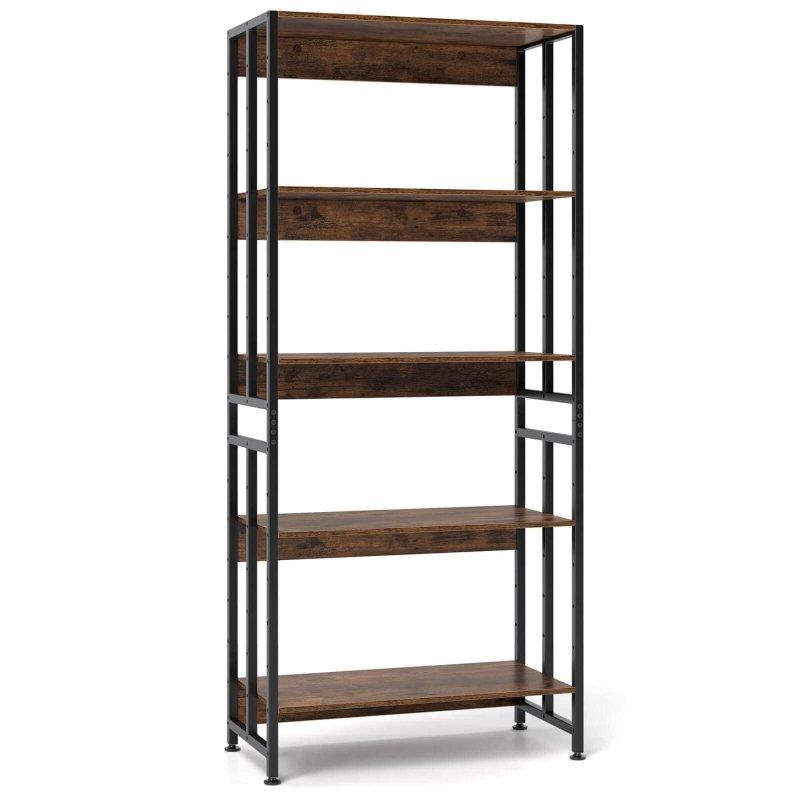 Rustik Kahverengi Metal ve MDF 5 Raflı Ayarlanabilir Kitaplık - 70x36x158 cm - 316179 Rustik Kahverengi Metal ve MDF 5 Raflı Ayarlanabilir Kitaplık - 70x36x158 cm - 316179