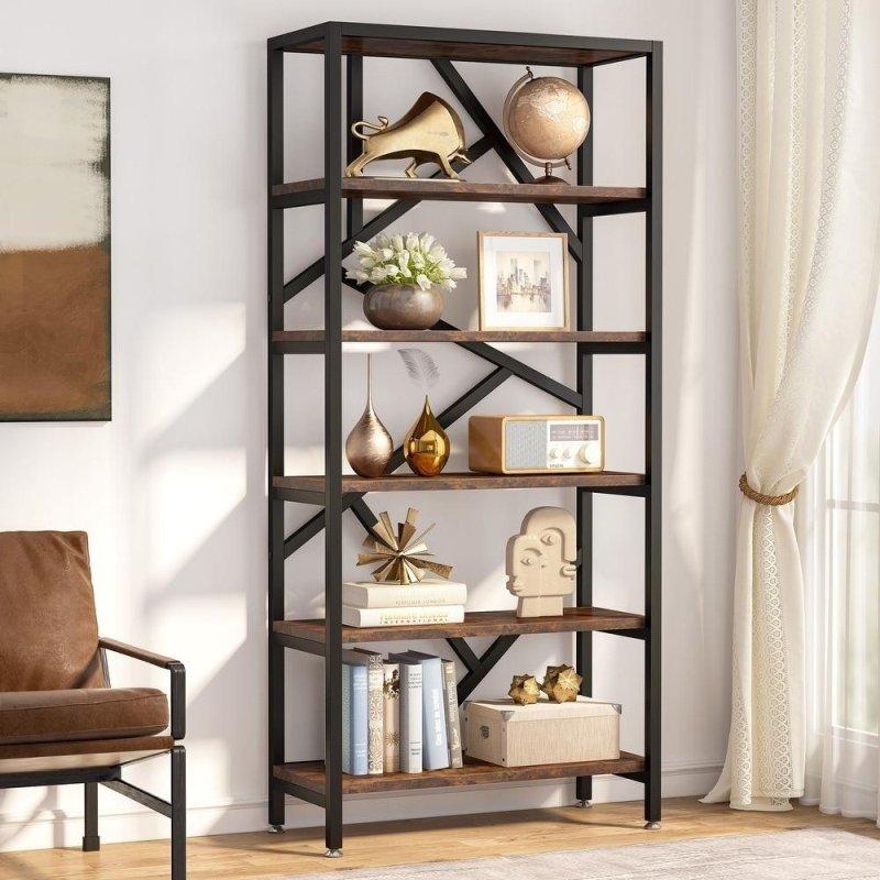 Rustik Kahverengi Metal ve MDF 6 Raflı Sırtı Açık Endüstriyel Kitaplık - 181x81x30 cm - 319776