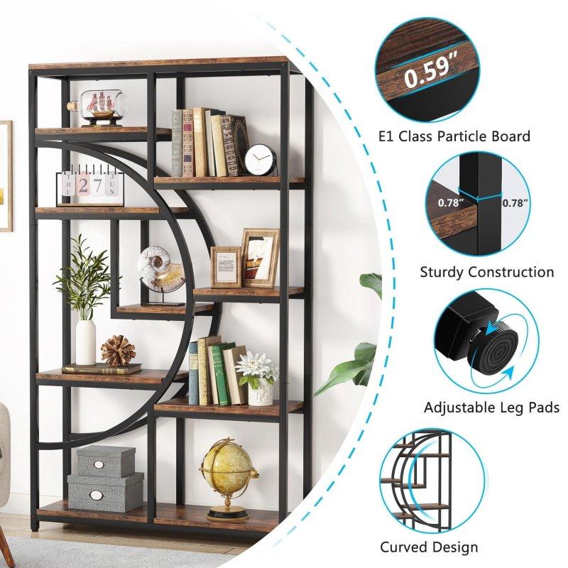 Rustik Kahverengi Metal ve MDF Geometrik 8 Raflı Kitaplık - 95x30x176 cm - 315908