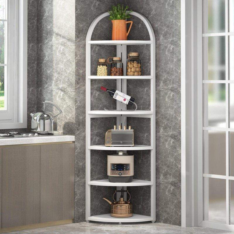 Rustik Kahverengi Metal ve Sunta 6 Raflı Köşe Kitaplık - 43x43x181 cm - 313517