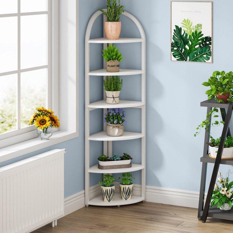 Rustik Kahverengi Metal ve Sunta 6 Raflı Köşe Kitaplık - 43x43x181 cm - 313517