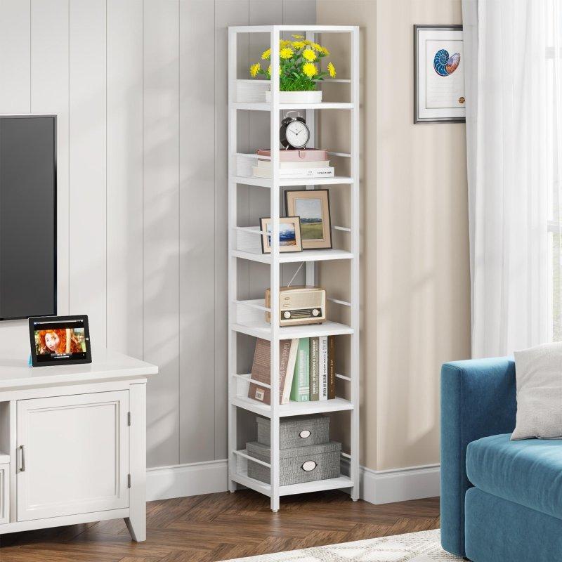 Rustik Kahverengi Suntalam ve Metal 6 Katlı Dar Köşe Kitaplık - 190 cm - 320293
