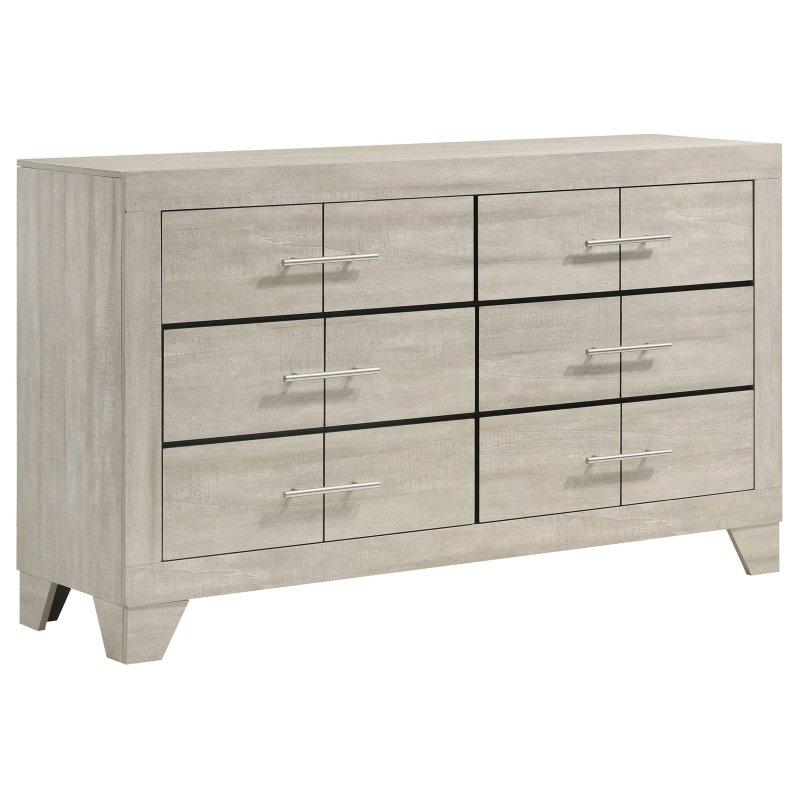 Rustik Krem Lamine Ahşap Aynalı 6 Çekmeceli Şifonyer - 148 cm - 297431
