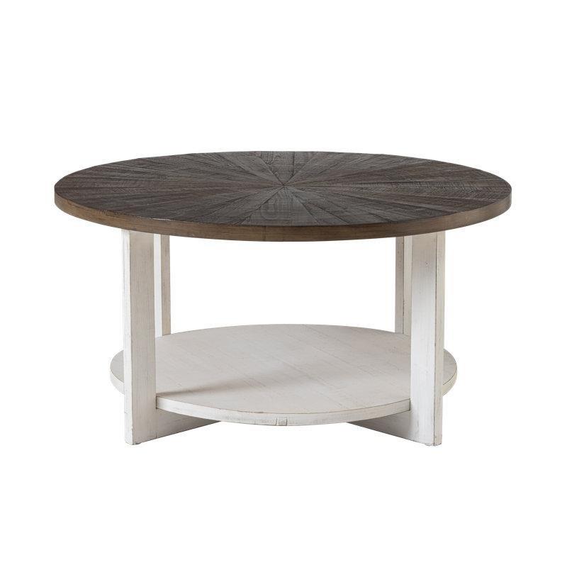 Rustik Masif Ahşap Raflı Çapraz Ayaklı Yuvarlak Orta Sehpa - 82 cm - 245444