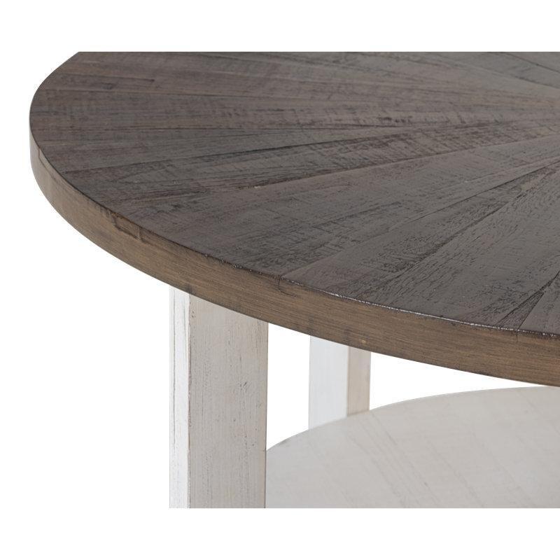 Rustik Masif Ahşap Raflı Çapraz Ayaklı Yuvarlak Orta Sehpa - 82 cm - 245444