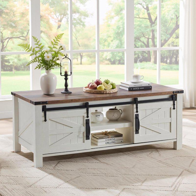 Rustik MDF Asansörlü Gizli Bölmeli Akıllı Sehpa - 123x57 cm - 254809