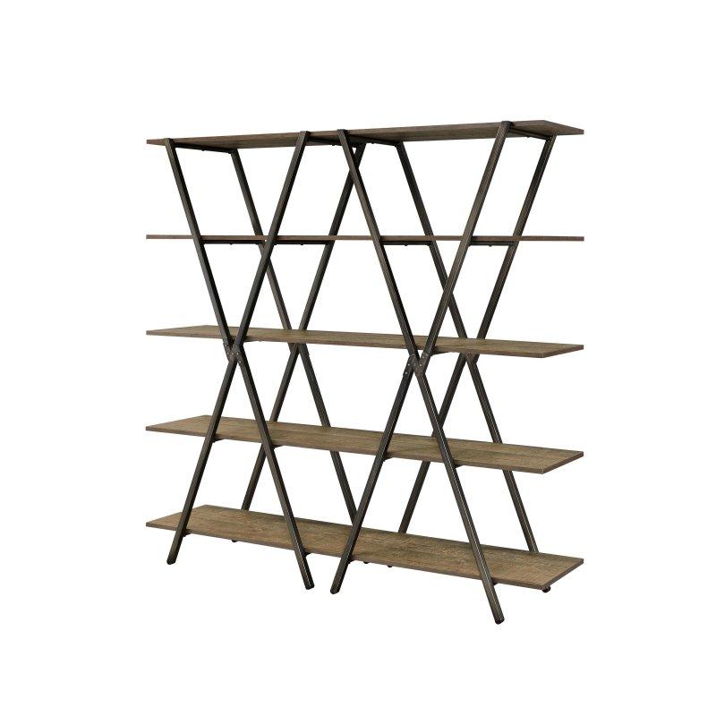 Rustik Meşe ve Tunç Metal Çapraz Tasarımlı 5 Raflı Endüstriyel Kitaplık - 181x183 cm - 313273
