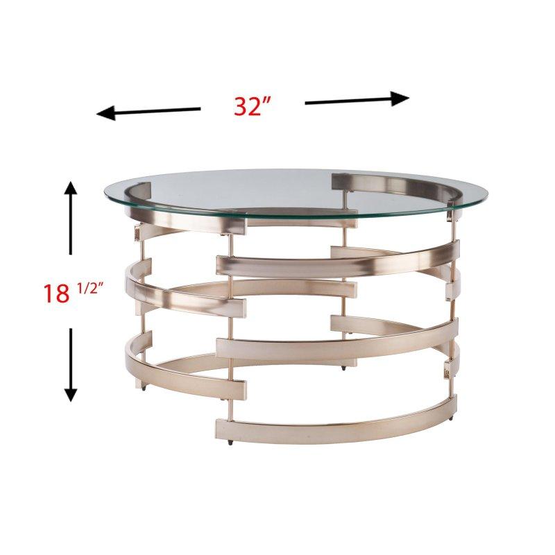 Şampanya Gold Metal Cam Tablalı Silindirik Tasarım Yuvarlak Orta Sehpa - 82x47 cm - 242050