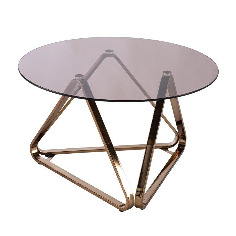 Şampanya Metal Geometrik Ayaklı Füme Cam Yuvarlak Orta Sehpa - 80 cm - 239894