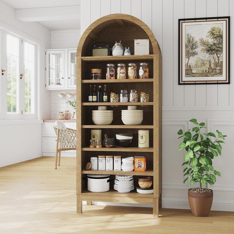 Sarı Ahşap Kemerli 7 Raflı Kitaplık - 181 cm - 317231