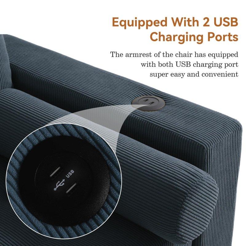 Sarı Fitilli Kadife Yatağa Dönüşebilen USB Portlu Cepli Bohem Koltuk - 99x82x89 cm - 293691