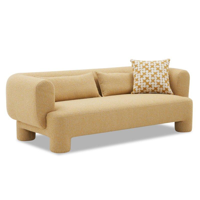 Sarı Kumaş Ahşap Ayaklı 3 Yastıklı Geniş Oturumlu Bohem Koltuk - 211 cm - 286659