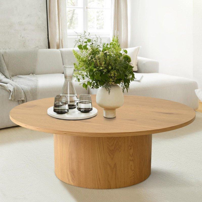 Sarı MDF Kaide Ayaklı Yuvarlak Orta Sehpa - 102 cm - 243083