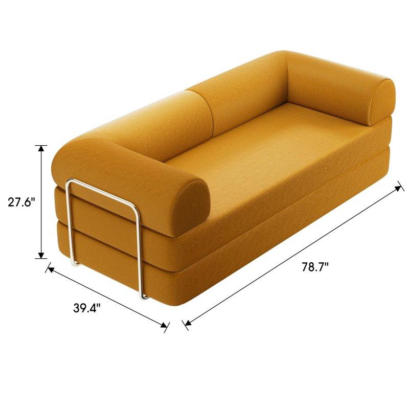 Sarı Metal Destekli Fitilli Kadife Modüler Derin Oturumlu Bohem Koltuk - 200 cm - 289353
