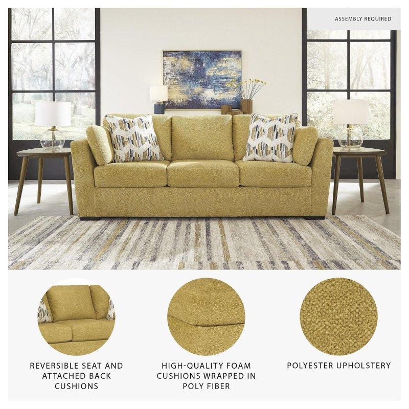 Sarı Polyester Döşemeli Çıkarılabilir Minderli 3 Kişilik Bohem Koltuk - 239x105 cm - 277601