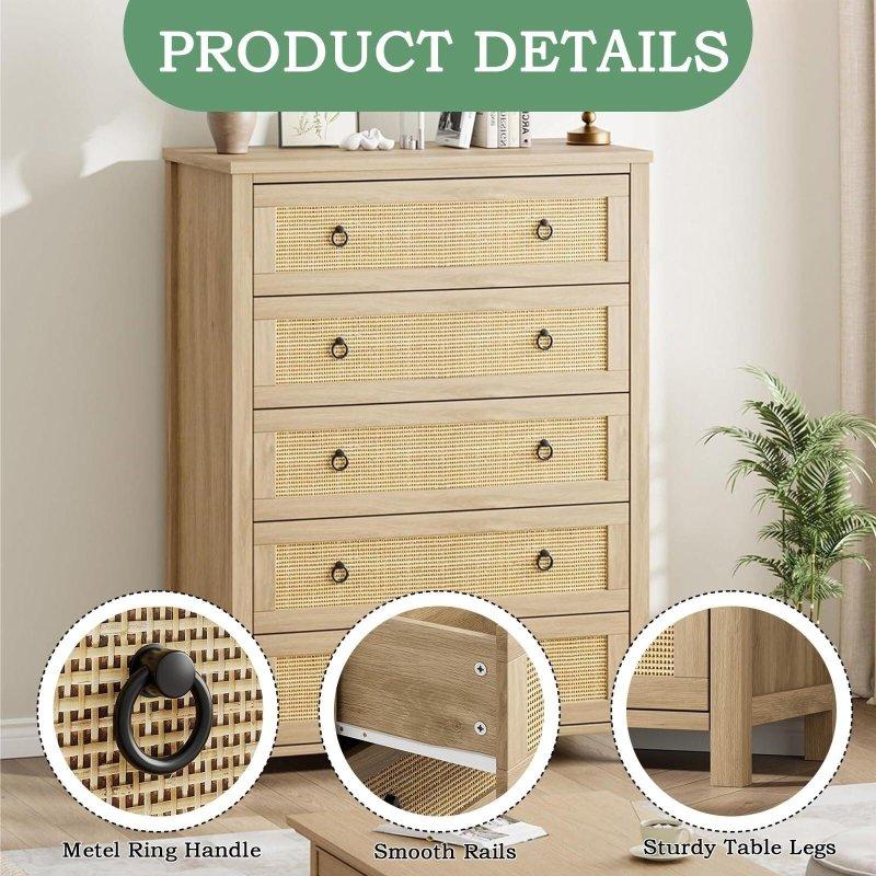 Sarı Rattan Metal Halkalı Kulplu Çekmeceli Şifonyer - 309795