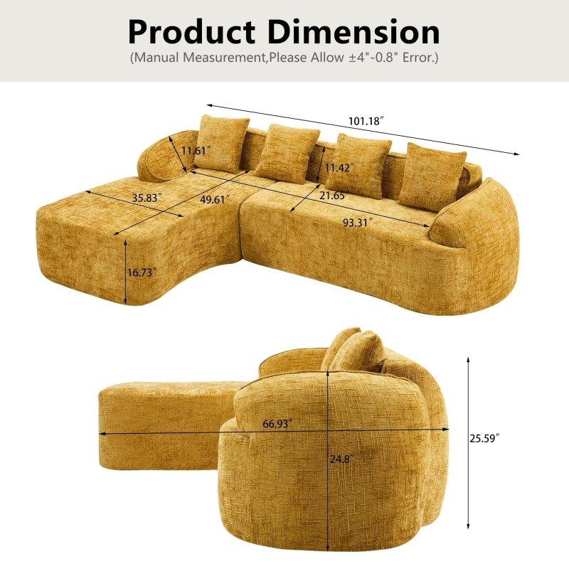 Sarı Şönil Kumaş Kavisli Kolçaklı Şezlonglu Köşe Koltuk - 257 cm - 257491