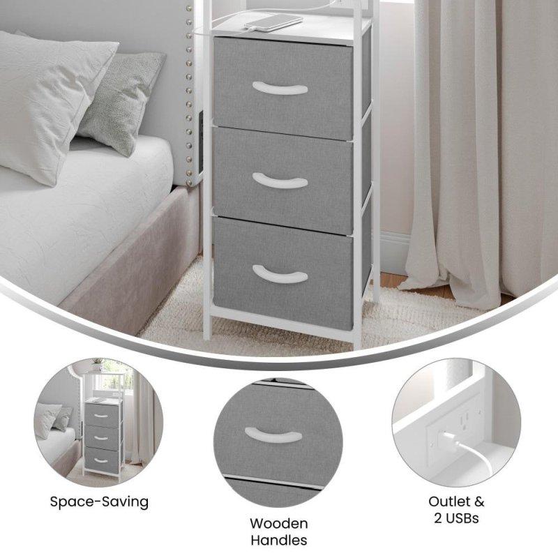 Şarj İstasyonlu Metal ve Ahşap 3 Kumaş Çekmeceli Şifonyer - 298207