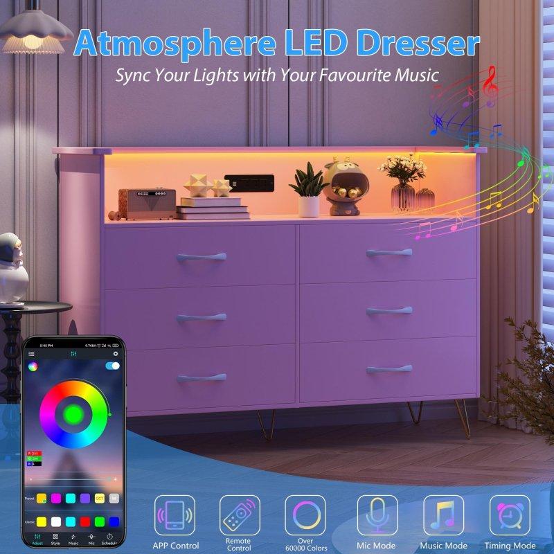 Şarj İstasyonlu ve LED Aydınlatmalı 6 Çekmeceli MDF Şifonyer - 302233